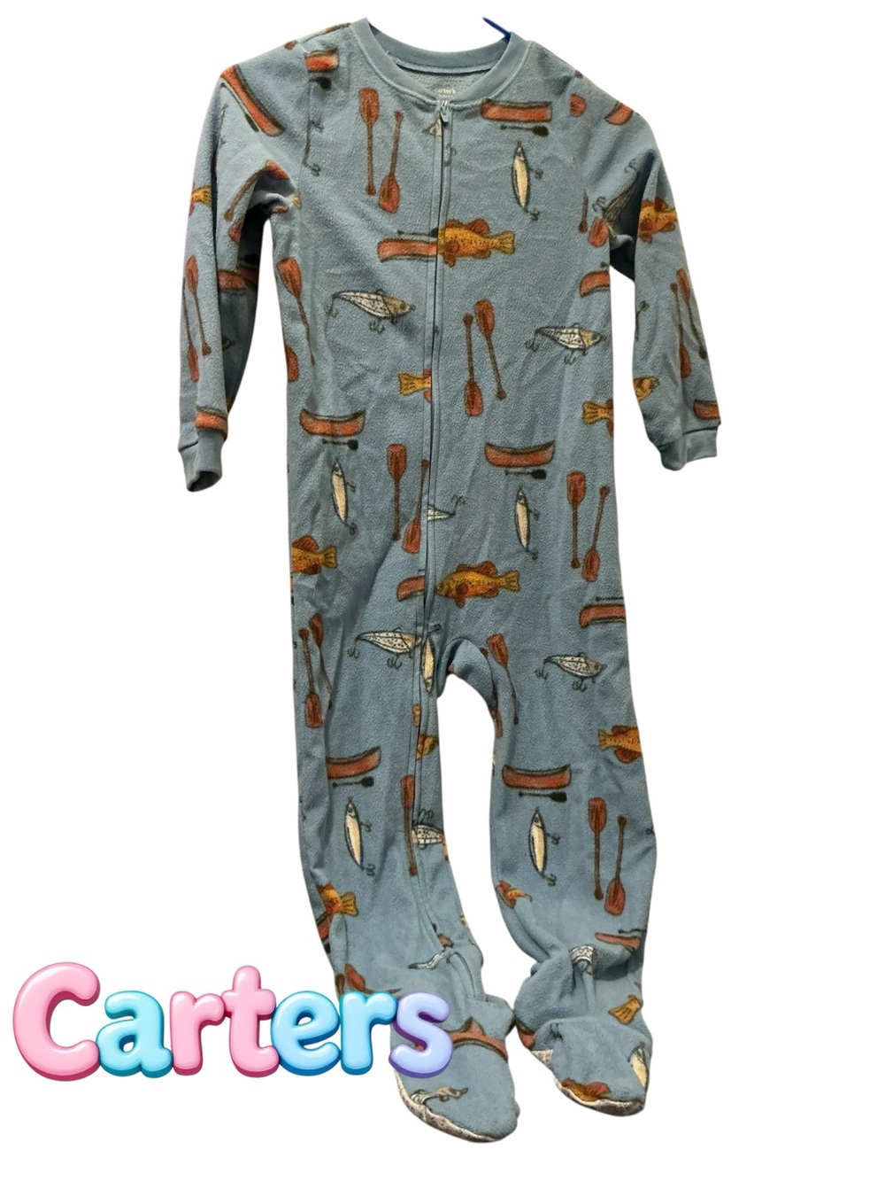 Carter's Gray-Blue Canoe & Fish Printed Footed One-Piece